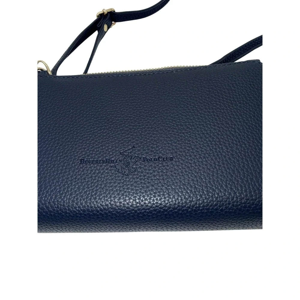 NWT Beverly Hills Polo Club Women Crossbody Blue Vegan Leather Zippered Wallet/P